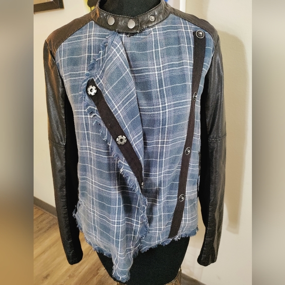 FREE PEOPLE FAUX LEATHER PLAID MOTO JACKET 90'S GRUNGE - Picture 5 of 8